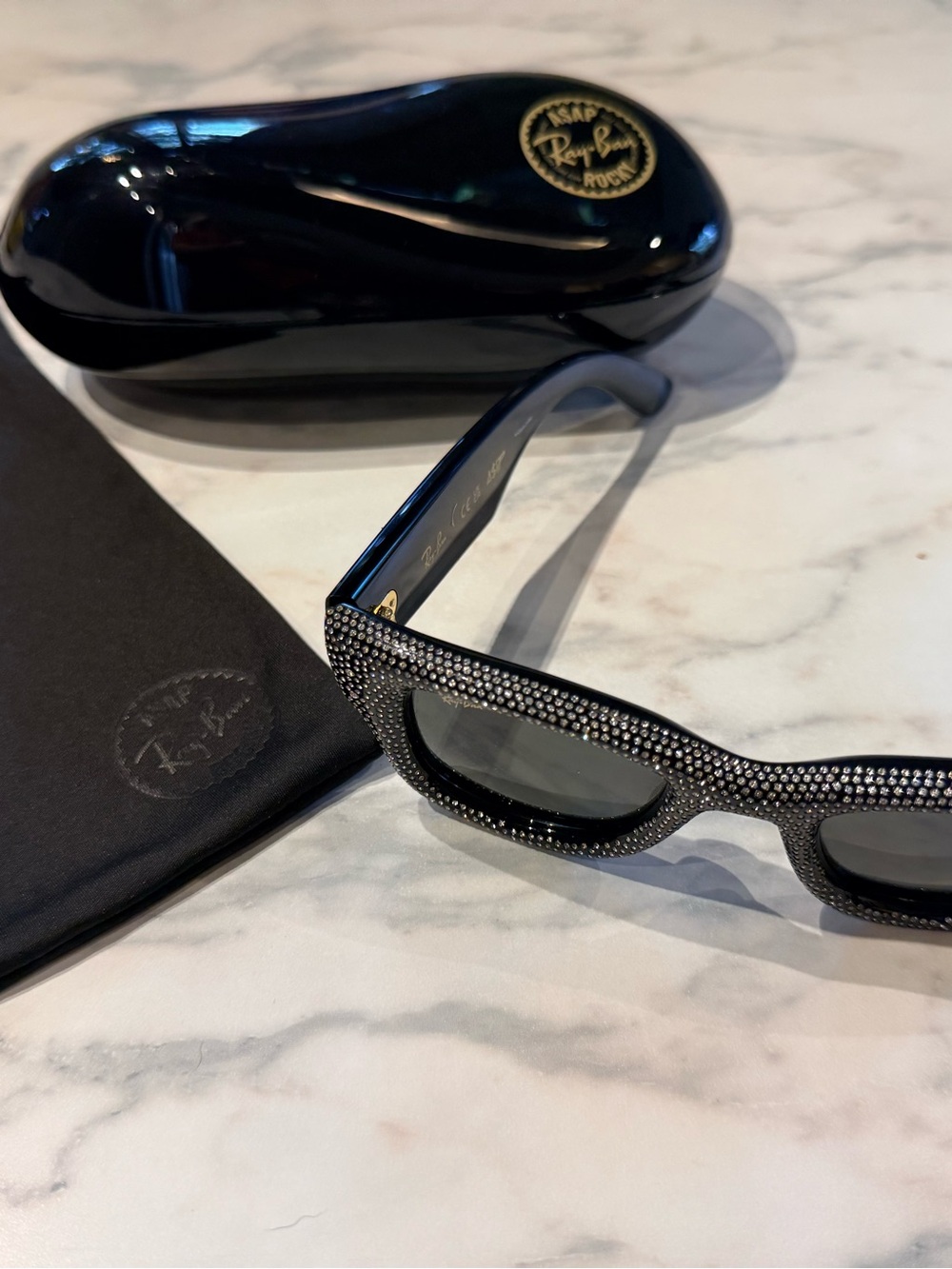 Ray-Ban Women's Black Crystal-Studded Rectangle Sunglasses